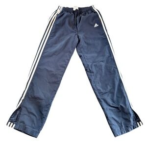 Adidas Athletic Pants Navy Blue White Stripe Elastic Waist Small Zipper Leg